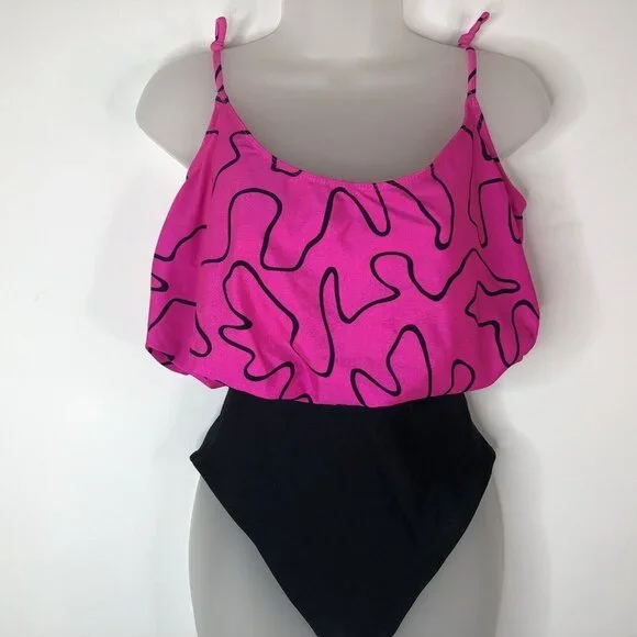 Cole of California Womens Swimsuit Size 10 Pink Black One Piece Vintage 1980s - Picture 2 of 10